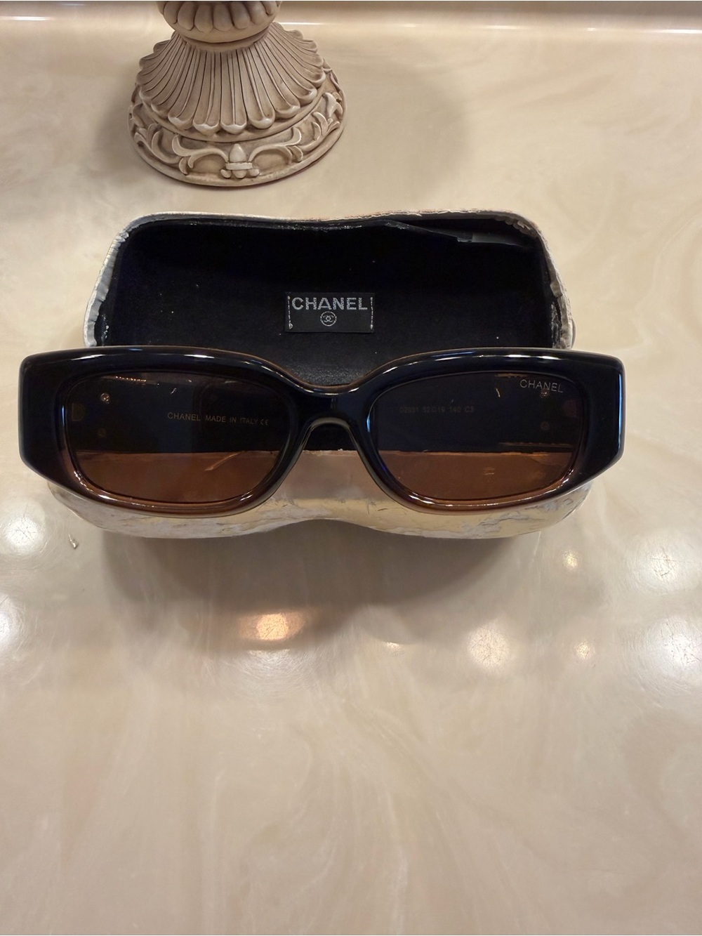 CHANEL Brown Rectangular Women's Sunglasses